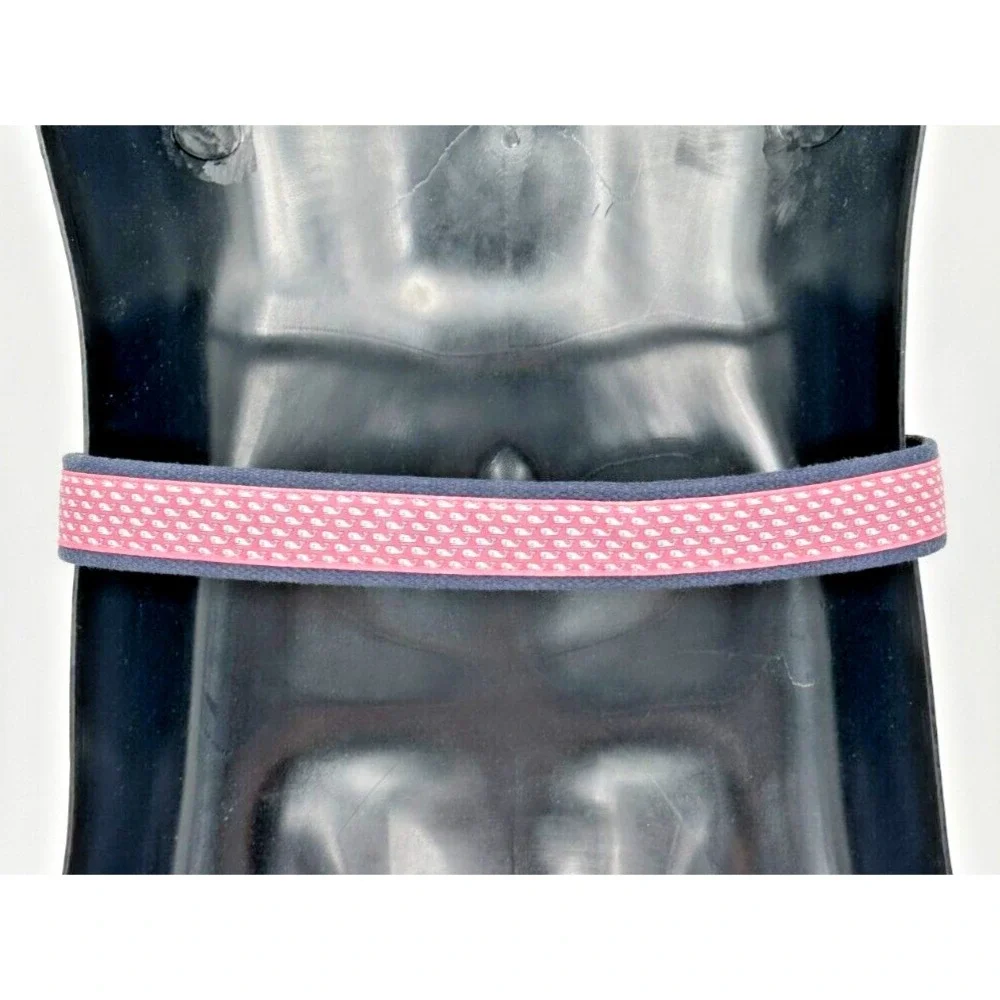 Vineyard Vines Men's Blue Woven Cotton Pink Canvas Whale Logo Golf Belt Size S/M